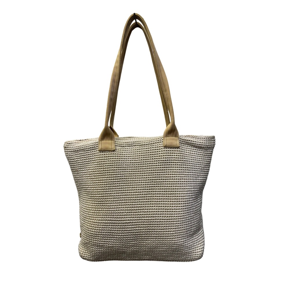 The Sak Woven Crochet Tote Bag Cream Beige Nylon Shoulder Bag Large